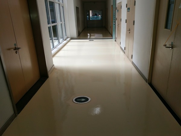醫(yī)院走廊亞麻地板翻新后